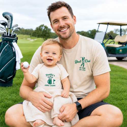 Embroidered Dad And Baby Matching Golf Shirts, Best Dad By Par Shirt, Daddys Little Caddie Romper, New Dad Golf Gifts, Father's Day Gift