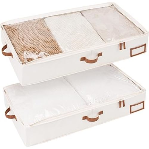 StorageWorks Large Under Bed Storage Containers with Handles and Label Holder, 2 Pack Ultra-thick Fabric Underbed Bins, Closet Organizer for Clothes, Blankets, Sweater