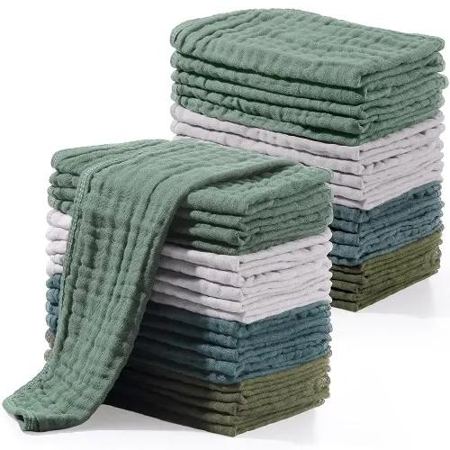 Buryeah 20 Pcs Large 20 x 10 Inch Burp Cloths Multi Colors Washcloths Baby Burping Cloth Diapers 6 Absorbent Layers Face Towels(Dark Colors)