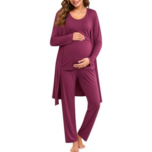 SWOMOG Maternity Nursing Robe Set 3 PCS Women Postpartum Pajamas Breastfeeding Labor Delivery Hospital Pregnancy Pjs