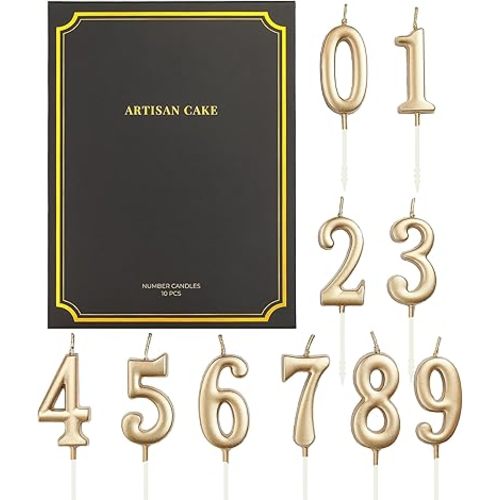 10-Pieces Champagne Numeral Birthday Candles, Cake Numeral Candles Number 0-9 Glitter Cake Topper Decoration for Birthday,Wedding Anniversary,Party Celebration