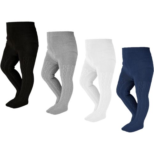 EPEIUS Baby Girl Tights Thick Cable Knit Leggings Stockings Cotton Pantyhose for Newborn Infant Toddler 3/4/5/6 Pack - 6-12 Months - Black/Ivory/Light Grey/Navy,4 Pack