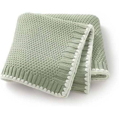 Neiwech Baby Blanket Knit Cozy Soft Lightweight Crib Stroller Nursery Receiving Swaddling Blankets for Newborn Infants Boys Girls Green 30x40 Inch