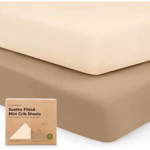 2-Pack Mini Crib Sheets Fitted, 38x26 Pack N Play Mattress Sheets (Pecan)