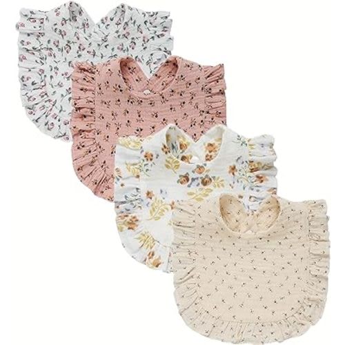 LULLASONG 4 Pack Solid Muslin Baby Bibs Baby Bandana Drool Bibs Absorbent Cotton Bibs For Unisex Boys Girls