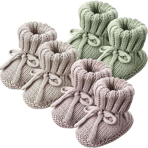 3 Pairs Knitted Baby Booties 0-6 Months Newborn Baby Shoes First Walkers Cozy Shoes for Infant Boy Girl