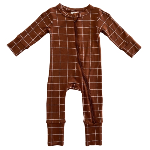 2-Way Convertible Zip Romper, Truffle Windowpane