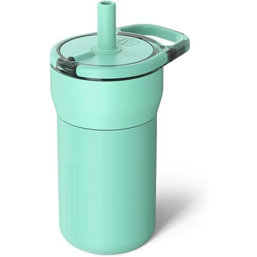 BrüMate Leap 12oz 100% Leakproof Kids Tumbler with Handle and Silicone Soft Straw | Durable Drop Resistant Silicone Sleeve | Made of Insulated Stainless Steel | Cup Holder Friendly | 12oz (Mint)