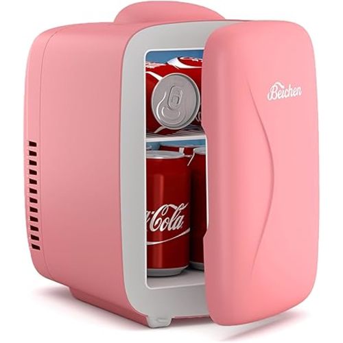 Mini Fridge [Upgrade], Small Fridge Rapid Cooling 4 Liter/6 Cans Skincare Fridge, Cooler and Warmer Refrigerators for Bedroom, Cosmetics, Office and Car (Pink)