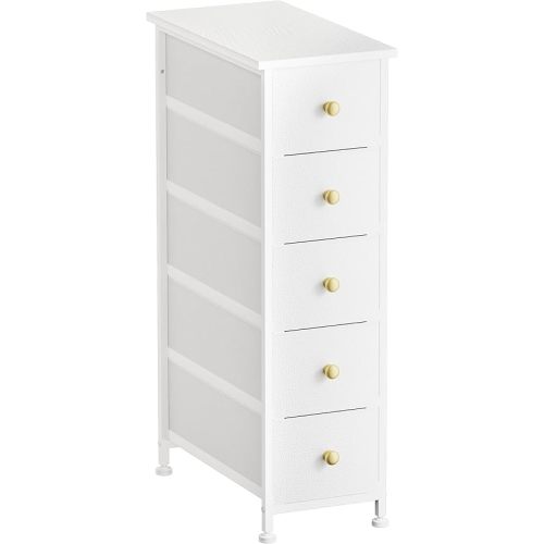 5 Drawers White Narrow Dresser (19.3" D x 10" W x 34.8" H, 5)