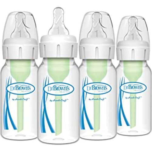 Dr. Brown’s Natural Flow® Anti-Colic Options+™ Narrow Baby Bottles 4 oz/120 mL, with Level 1 Slow Flow Nipple, 4 Pack, 0m+