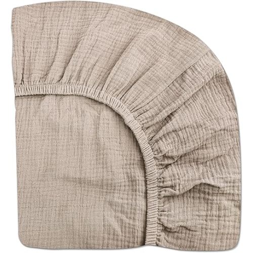 Mini Crib Sheets for Baby Boy Girl, Neutral Mini Crib Mattress Sheet 24" x 38", Muslin Nursery Bedding Soft and Breathable Comfort (Mini Crib Sheet, Beige)