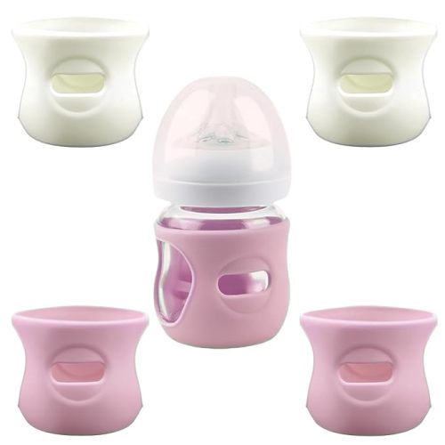 4 Pack Silicone Sleeves for Avent Natural Glass Baby Bottles, Anti Breakage Baby Bottle Holder, Compatible with Philips Avent Glass Natural Baby Bottle, BPA Free (Pink White, 4 OZ)