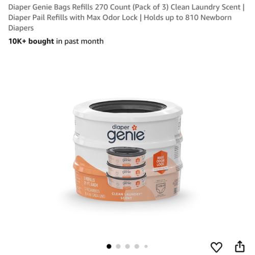 Diaper Genie Bags Refills 270 Count (Pack of 3) Clean Laundry Scent | Diaper Pail Refills with Max Odor Lock | Holds up to 810 Newborn Diapers