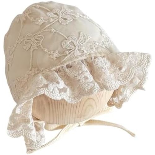 HOOLCHEAN Baby Girls Lace Cotton Bonnet Retro Style Embroidery 0-12M