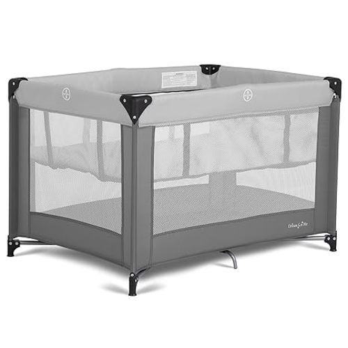 Dream On Me Zazzy Portable Playard with Bassinet - 360° Mesh Visibility, Quick Folding Travel Friendly Design, Carry Bag and Foldable Mattress Pad Included, Compact and Lightweight - Gray