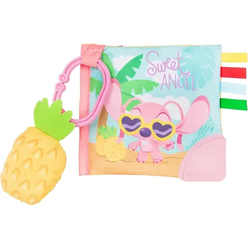 KIDS PREFERRED Disney Baby Lilo & Stitch Sweet Angel Soft Book, Fun Pink Stitch On-The-Go Soft Book with Crinkle Pages, Pineapple Rattle, and Mirror