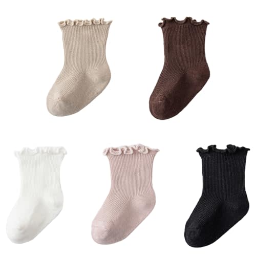 Meeshine Infant Baby Girls Boys Ruffle Socks Kids Frilly Turn Cuff Cotton Mesh Dress Ankle Socks for Toddler 0-3T
