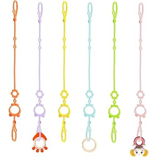 Toy Straps for Baby, 6pcs Adjustable Toy Holder for Stroller Accessories, Silicone Baby Tether Pacifier Clip, No Throw Baby Travel Essential Leash for High Chair, Car Seat, Baby Toy Clips,Cribs