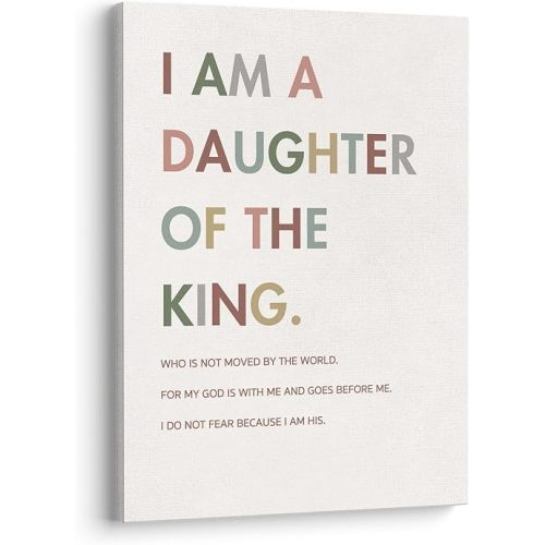 XWELLDAN Christian Religious Bible Verse I am a Daughter of the King Girl Nursery Wall Art Canvas Prints,Inspirational Quote Scripture Wall Art Decor for Girls Bedroom Nursery, 11 x 14 Inch, Framed