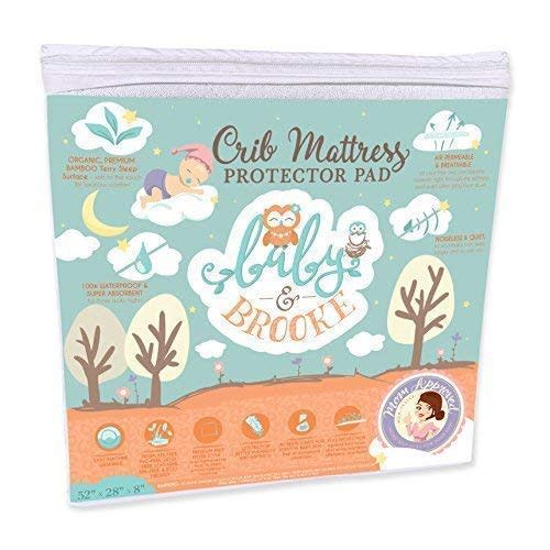Organic Bamboo Fitted Crib Mattress Protector Pad by Baby&Brooke – 100% Waterproof, Absorbent, Non-Toxic, Breathable Mattress Cover - (52"x 28"x 8") : Baby