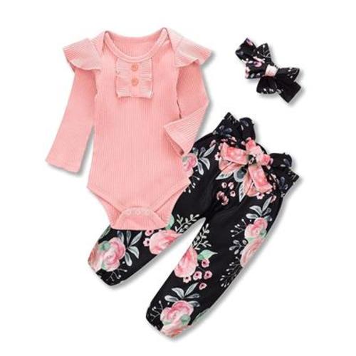 Amazon.com: Kislio Newborn Baby Girls Clothes Ribbed Ruffled Romper+Bell Bottom Flare Pants +Headband Infant Outfit Set: Clothing, Shoes & Jewelry