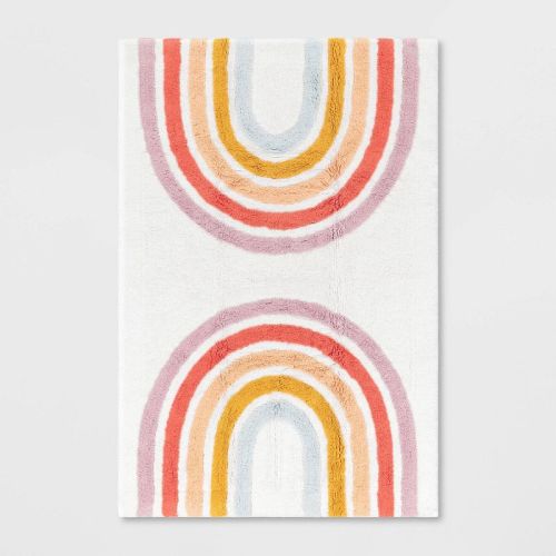 4'x5'6" Rainbow Kids' Rug - Pillowfort™: Multicolored Cotton Tufted Medium Pile, Machine Washable