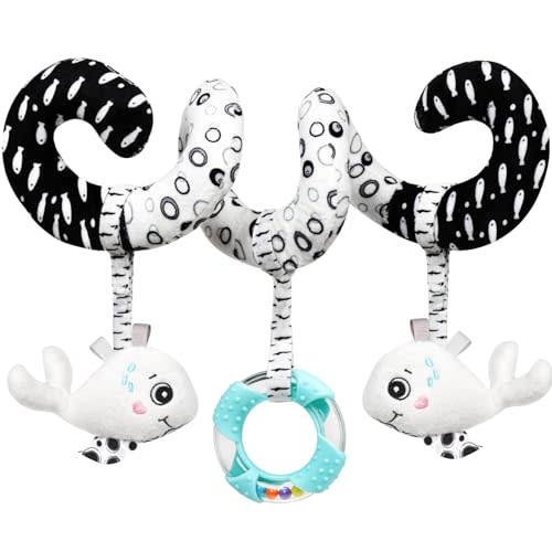 GKDOMS Baby Spiral Hanging Stroller and Car Seat Toys Black and White High Contrast Sensory Toy Newborn Plush Activity Toys Party Favors Baby Gifts for Baby Shower Valentine's Day-Whale