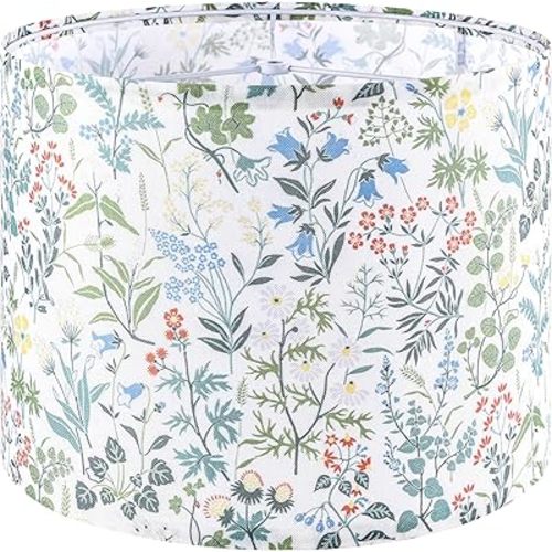 GOSO 1pcs Medium Lampshade Polyester Fiber Printing Flowers Drum Lamp Shade For TableLamp,Floor Lamps,Diy Pendant Light,Wall Hanging,Spider Fitter 13 "Top x 13" Bottom x 10 "Heigh,Assembly Required