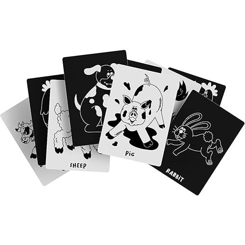 Lalo Art Cards - High Contrast Baby Cards, Black and White Baby Cards, Printed with Soy-Based Ink, Lead & Phthalate-Free, Set of 9 High Contrast Cards, Ideal Baby Gift for Development - Farm Animals