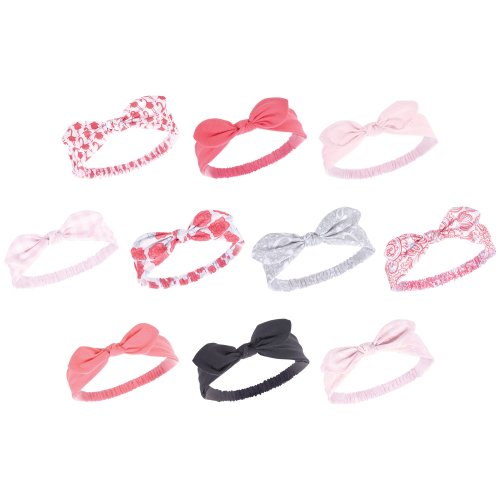 Hudson Baby Infant Girl Cotton and Synthetic Headbands Bundle Set, Flamingo Pink Bandana, 0-24 Months - Flamingo Pink Bandana