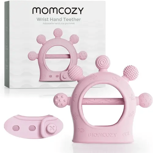 Momcozy Baby Teether Toys | Silicone Teether for 0-12 Months | Baby Teething Relief | Pink