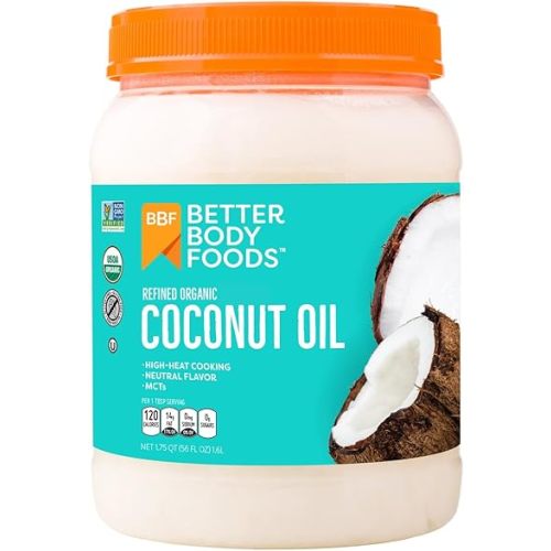 BetterBody Foods Organic Refined Coconut Oil, 56 Fl Oz, All Purpose Oil for Cooking, Baking, Hair and Skin Care