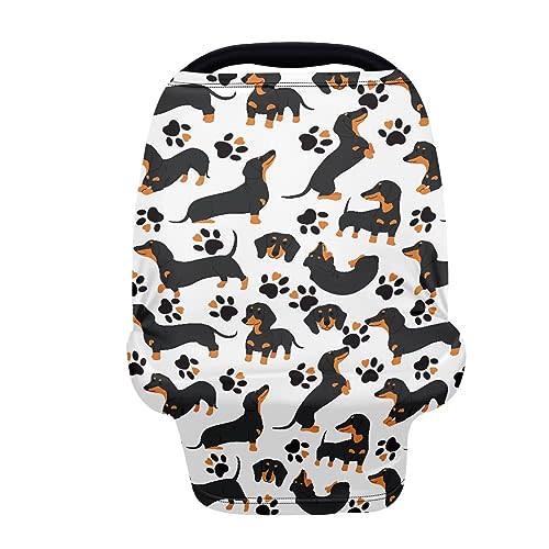 Forchrinse Black Dachshund Dog Paw Print Baby Car Seat Canopy Kids Nursing Breastfeeding Scarf for/Shopping Cart/High Chair/Stroller Cover