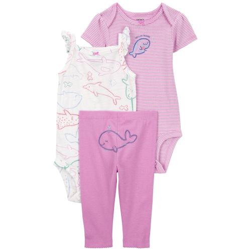Baby 3-Piece Whale Little Character Set - 6M - Style,Purple/White