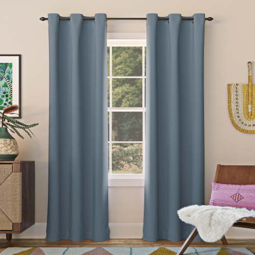Sun Zero Nolan 1-Piece Energy Saving Blackout Grommet Curtain Panel, 40"X63", Denim Blue