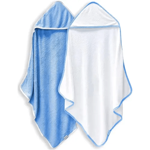 2 Pack Baby Bath Towel - Rayon made from bamboo, Ultra Soft Hooded Towels for Babies,Toddler,Infant - Newborn Essential -Perfect Baby Registry Gifts for Boy Girl (White and Navy Blue, 30 x 30 Inch)