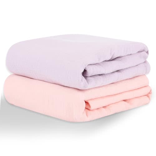 Muslin Swaddle Blankets for Newborns, 2 Pack Large 40 x 40 Inches, 100% Cotton Receiving Blankets, Soft and Breathable Baby Swaddles, Baby Essentials for Girls, Shower Gift, Pink and Purple