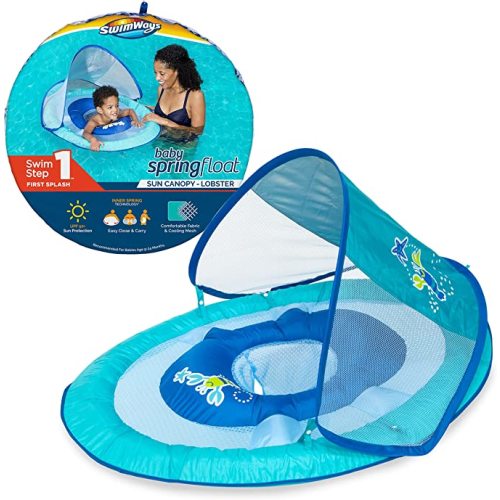 SwimWays Baby Spring Float with Adjustable Canopy and UPF Sun Protection, Blue Lobster