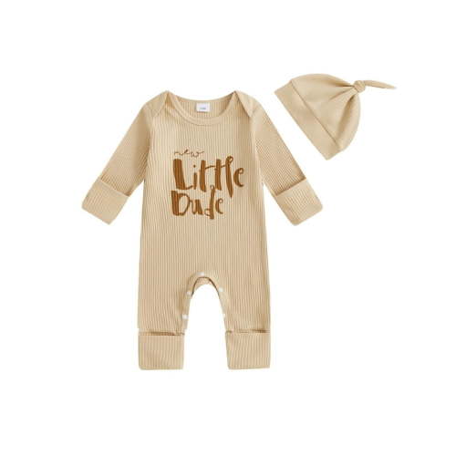 aturustex Infant Baby Boy One piece Jumpsuit and Hat Set 0 3M 6M Newborn Long Sleeve Romper Expandable Shoulder Crew Neck Jumpsuits Letter Print BodysCasual Fashion Daily Spring Fall Outfits