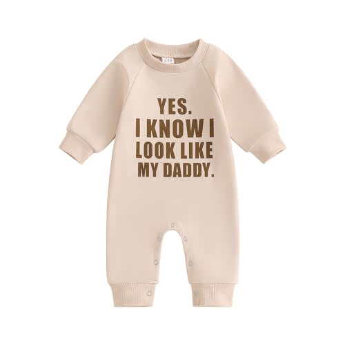 Covvoliy Baby Boy Girl Fall Jumpsuit Letter Print Round Neck Long Sleeve Full Length Romper Baby Clothing