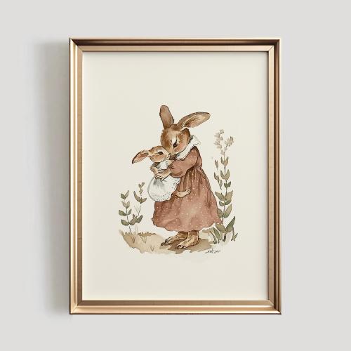 Rabbit Nursery Print | Vintage Style Nursery PRINTABLE Wall Art | Mom & Baby Print | Antique Nursery Decor | Girls Nursery Print | #918