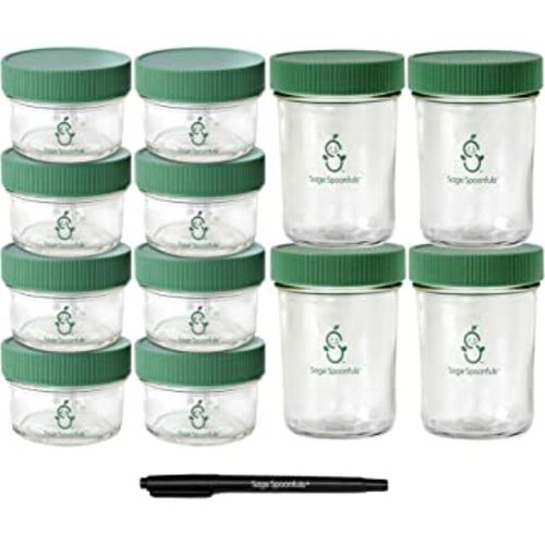 Tiblue Glass Baby Food Storage Containers Set of 12, Leakproof 4 oz Glass Baby Food Jars with Lids & Marker, Reusable Small Glass Baby