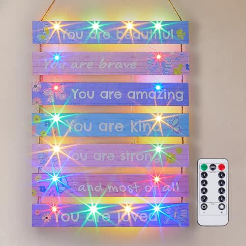 FIOBEE Girls Room Décor for Teen Girls Boys with LED Light Wall Decor for Bedroom Motivational Inspirational Wall Art Girl Room Decoration for Kids Studyroom, 8 Kinds of Lights, Purple Butterfly