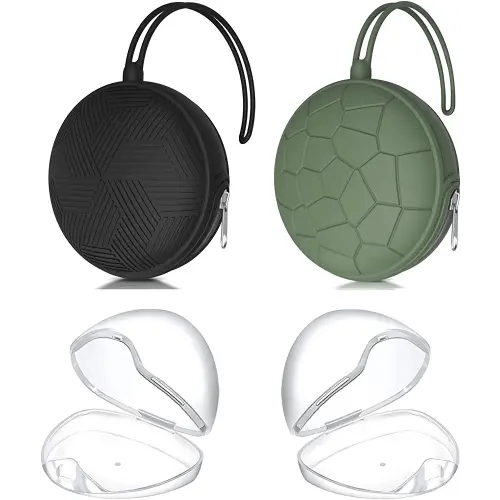 Smlpuame 4 Pack Pacifier Holder Case Set,2 Silicone Portable Pacifier Cover Pouch Bag for Diaper Bags with 2 Transparent Pacifier Box,Mothers Day Gifts for Mom,Easy to Clean(Black & Green)