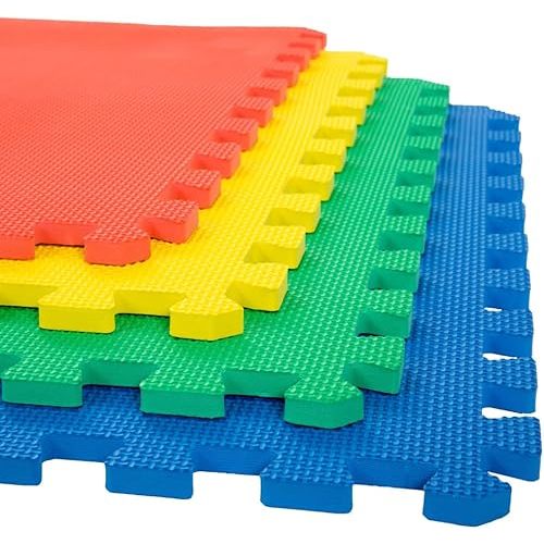 EVA Foam Mat Tiles 12-Pack - 48 SQ FT Interlocking Padding for Playroom or Gym Flooring - Workout Mat or Baby Playmat by Stalwart (Multicolor)