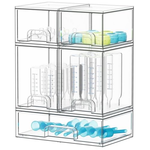 SpaceAid Baby Bottle Storage Organizer, Stackable Acrylic Drawer Unit with Small, Medium & Large Bin for Countertop, Cabinet, Vanity