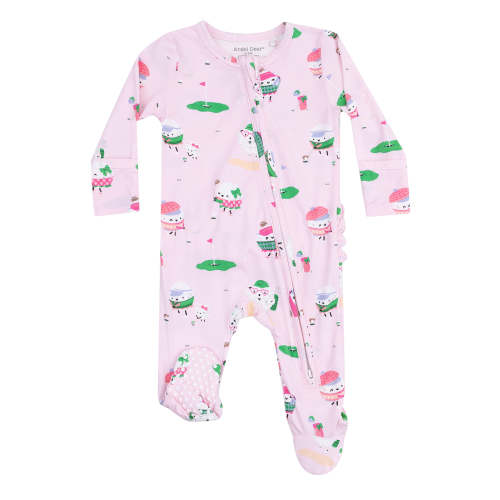 2-Way Zip Ruffle Footie, Golf Pros Pink