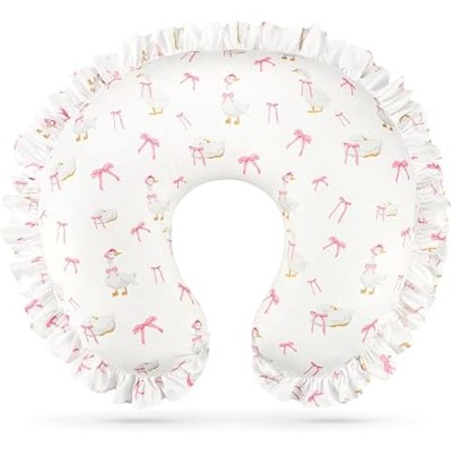 Ruffled Nursing Pillow Cover for Girls, Stetchy & Soft, Cute Goose