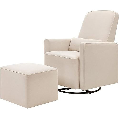 DaVinci Olive Upholstered Swivel Glider with Bonus Ottoman in Polyester Cream, Greenguard Gold & CertiPUR-US Certified